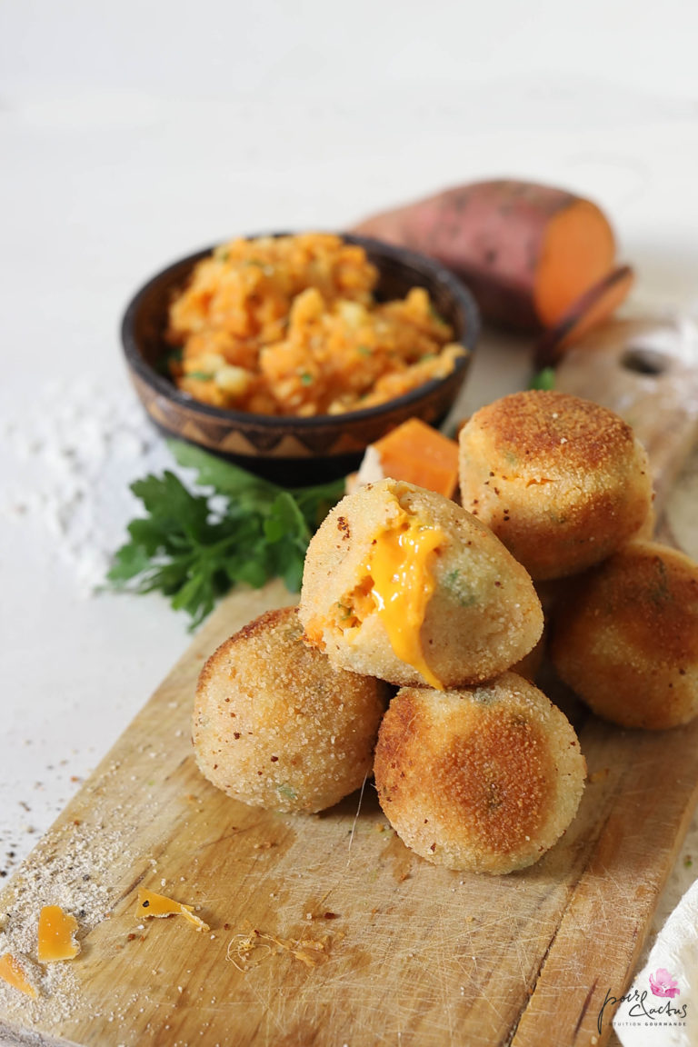 Croquette de patate douce au cœur fondant au fromage Poire & Cactus